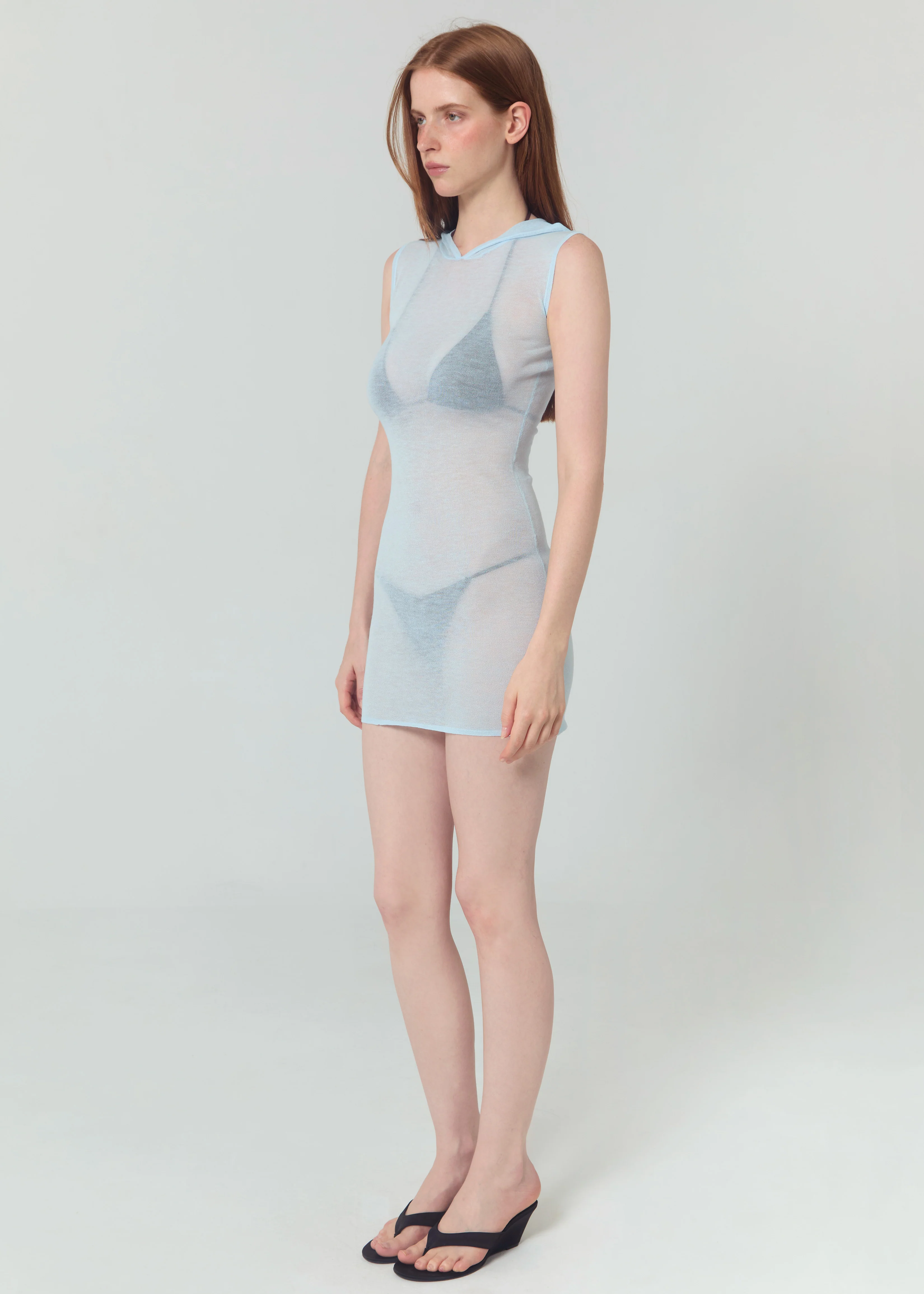 KNIT HOODED DRESS - BLUE - Image 2