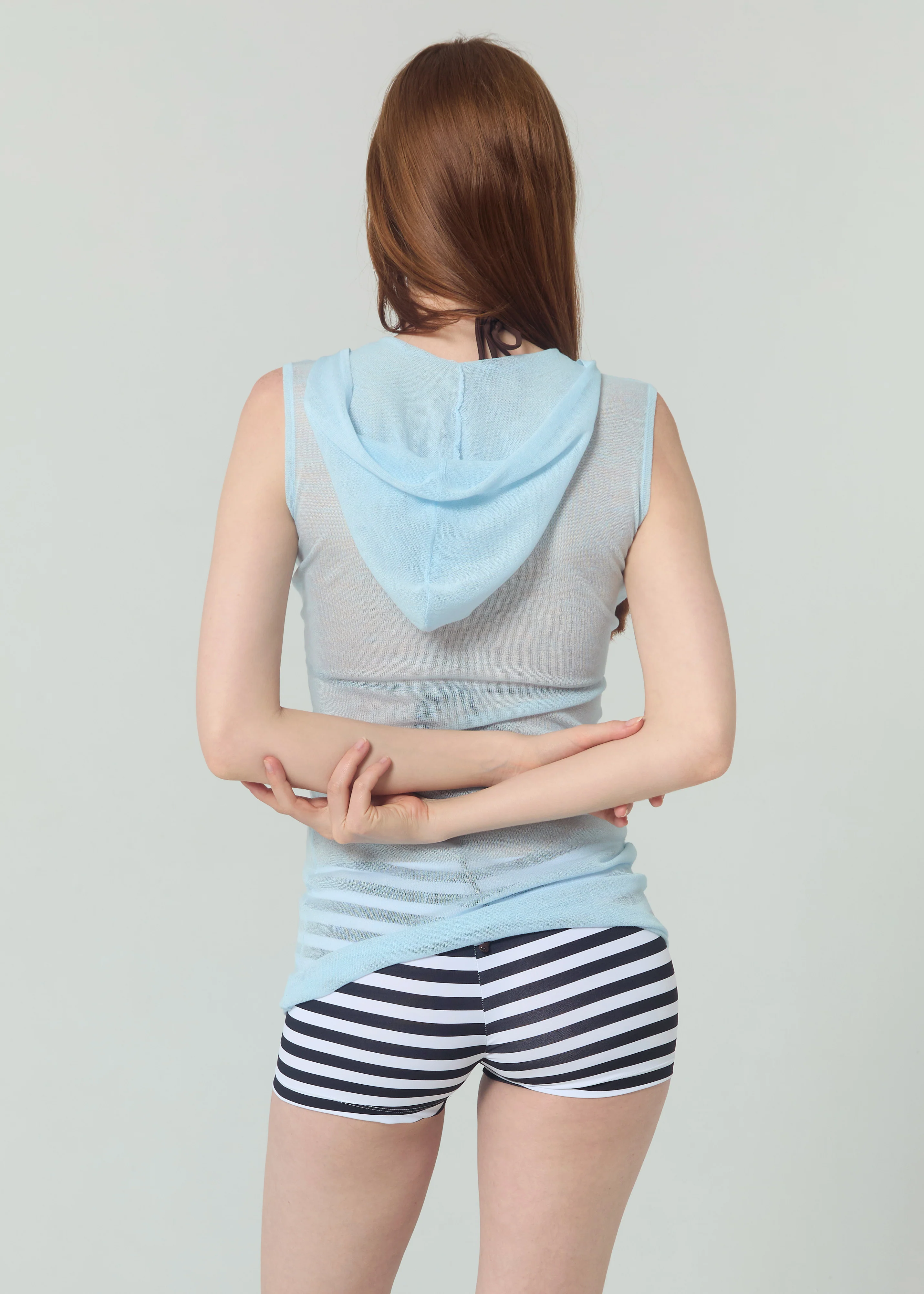 KNIT HOODED DRESS - BLUE - Image 3