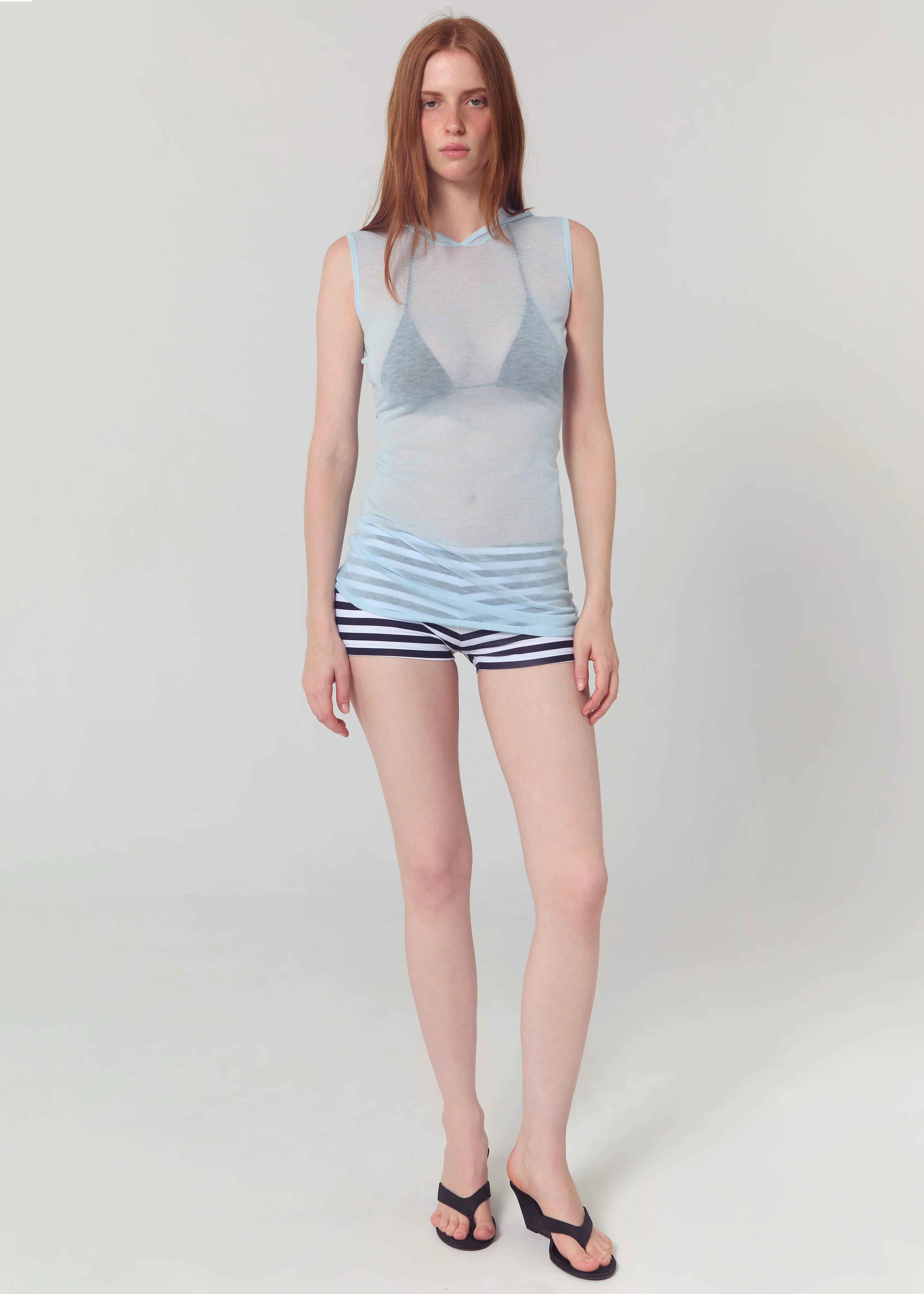 KNIT HOODED DRESS - BLUE - Image 6