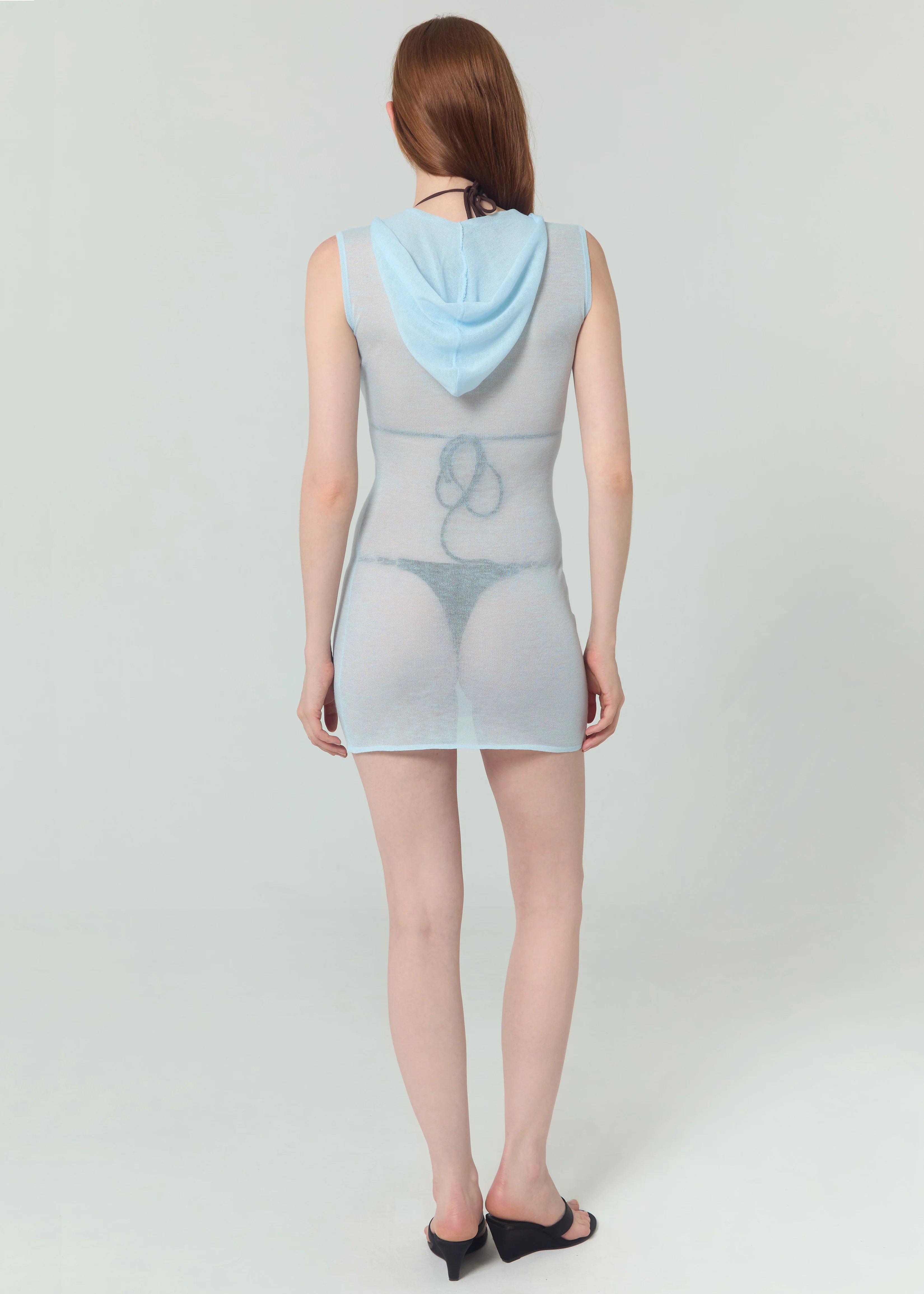 KNIT HOODED DRESS - BLUE - Image 7
