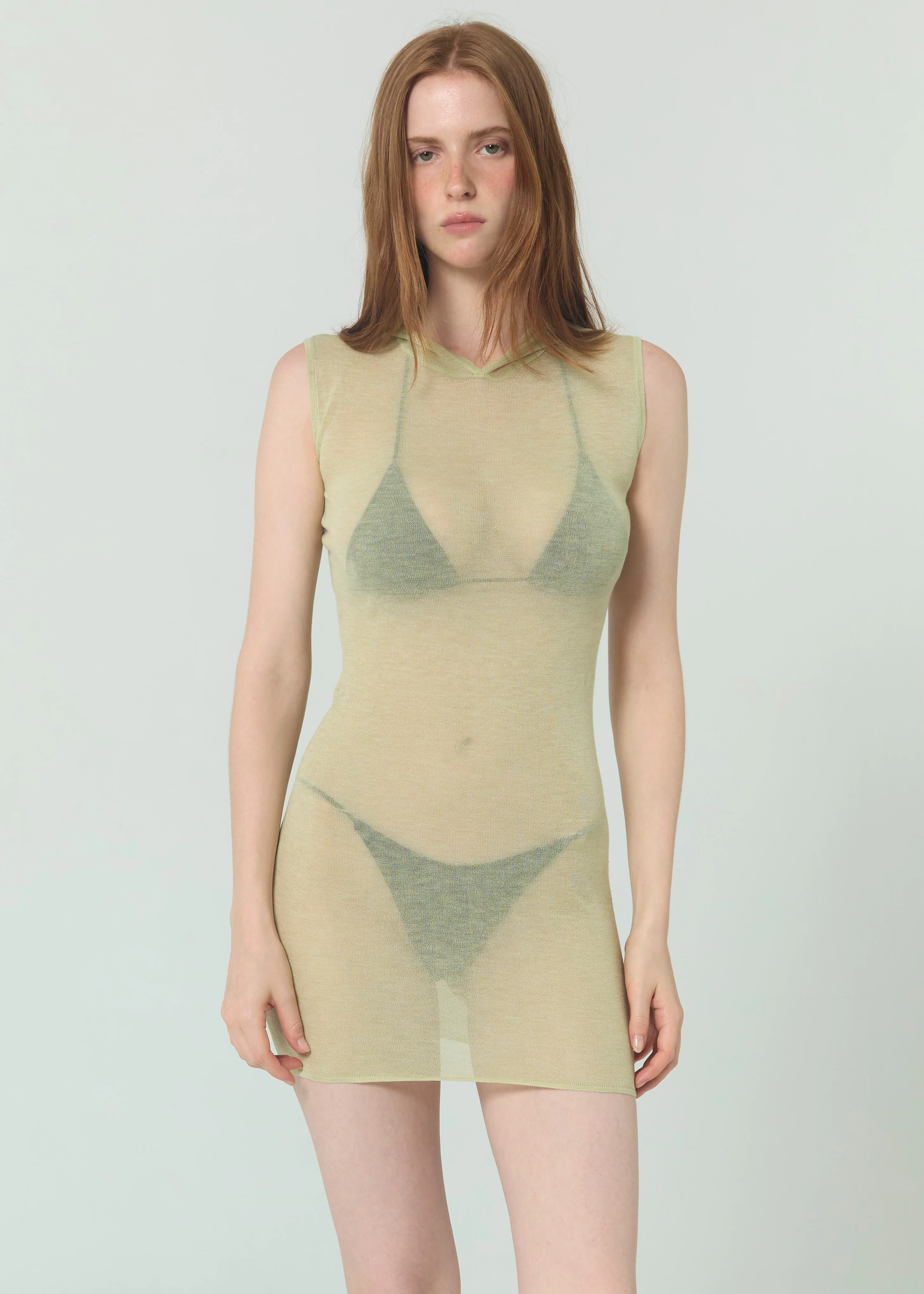 KNIT HOODED DRESS - LIME - Image 3