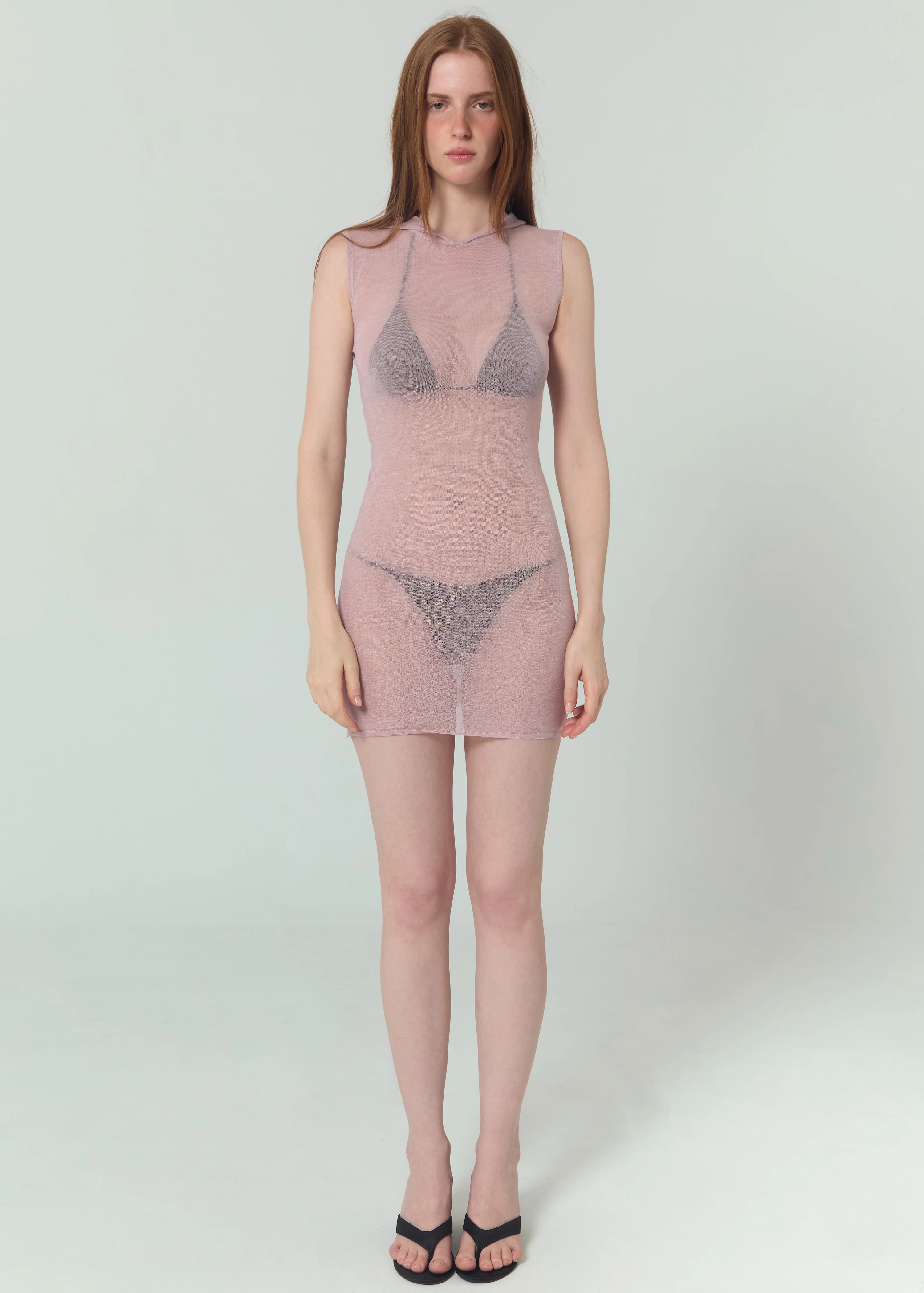 KNIT HOODED DRESS - PINK - Image 3