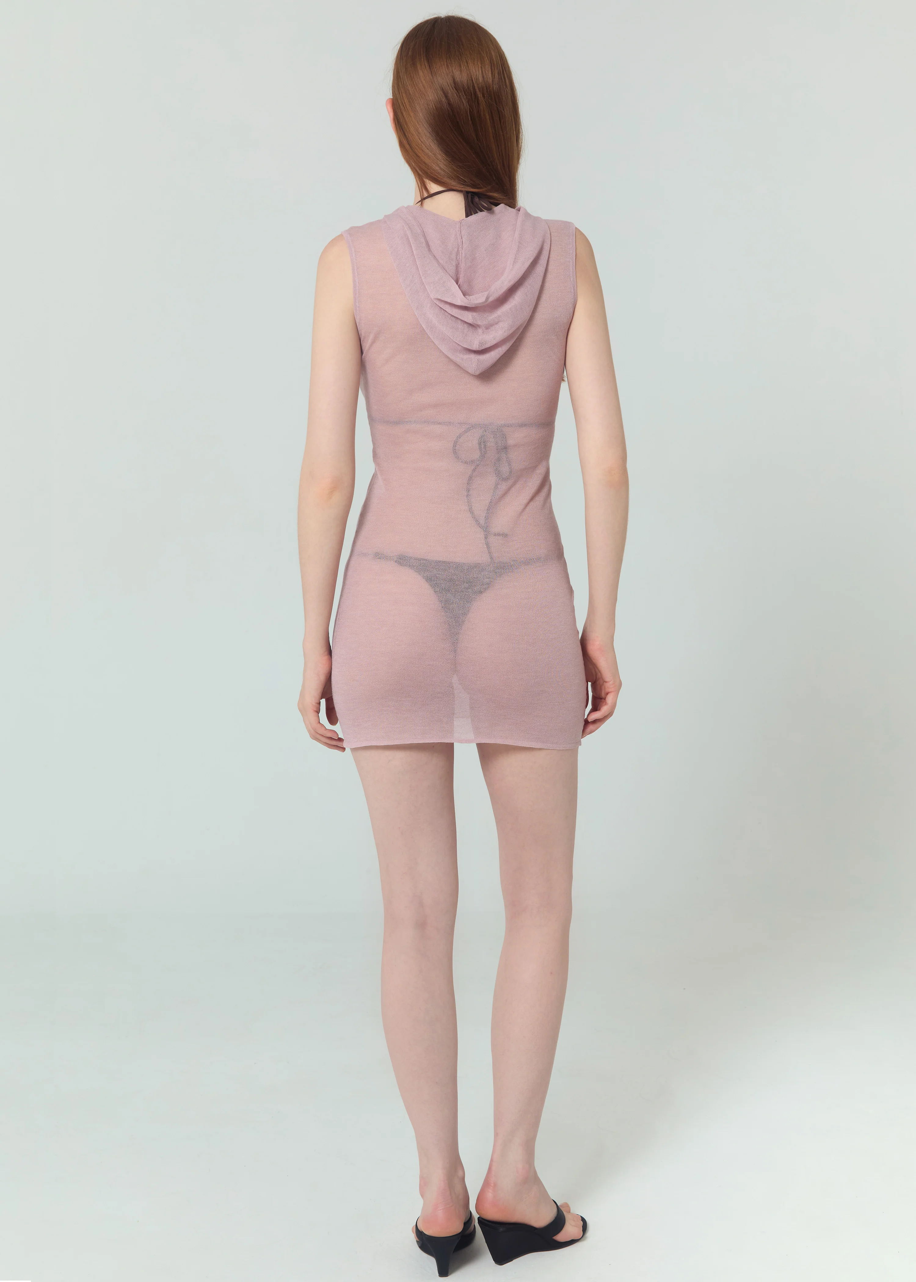 KNIT HOODED DRESS - PINK - Image 5