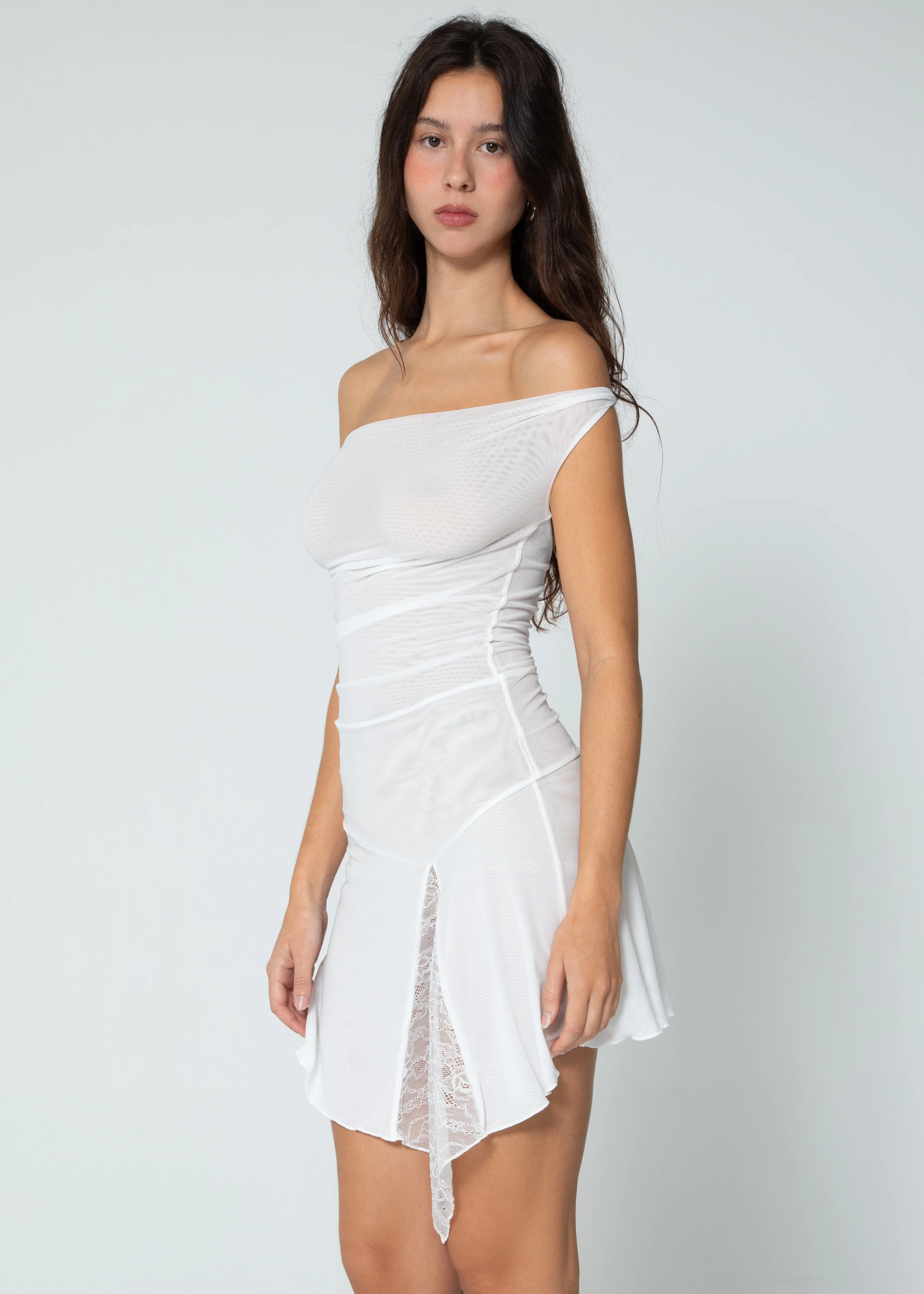 MESH ASYMMETRIC DRESS - LACE - Image 6