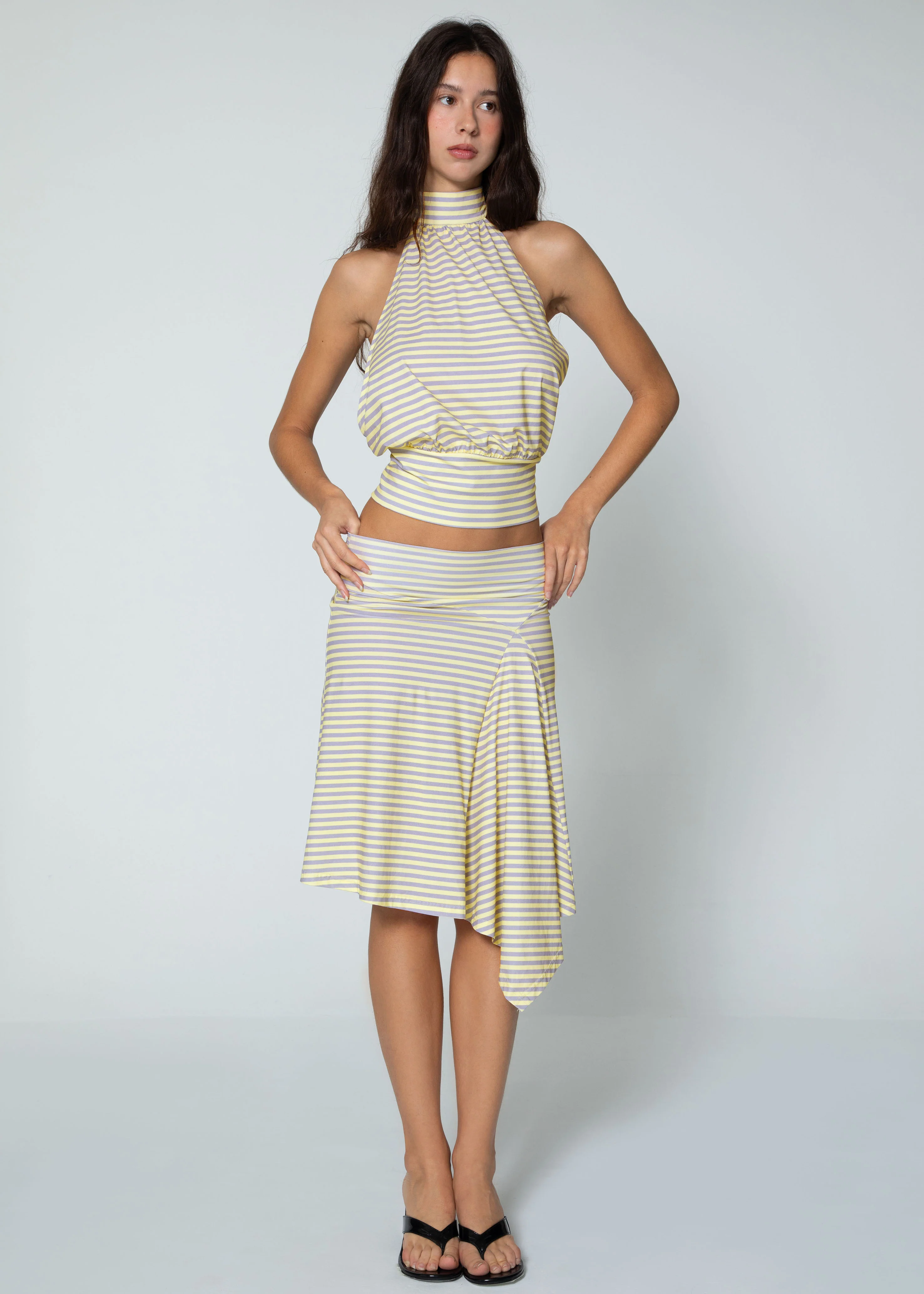 STRIPED ASYMMETRIC SKIRT - BUTTER - Image 2