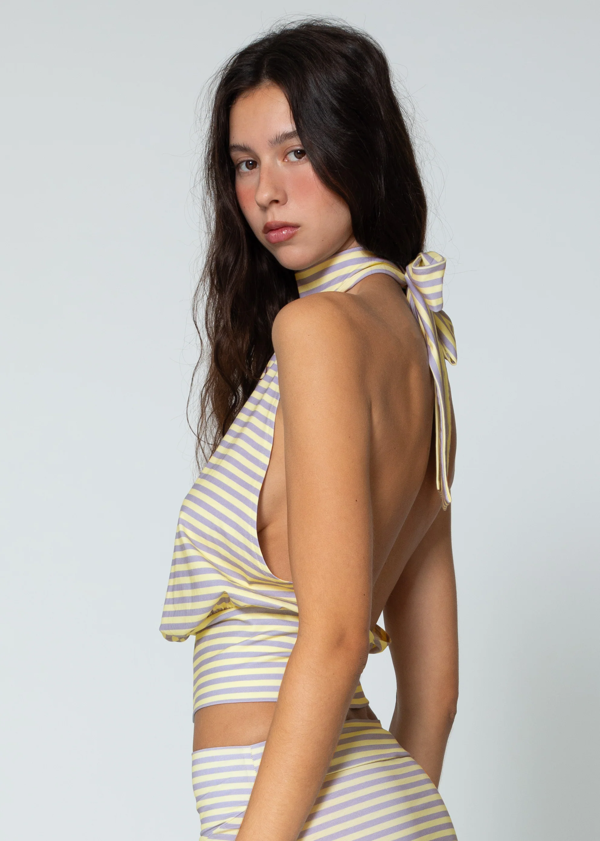 STRIPED HALTER TOP - BUTTER - Image 2