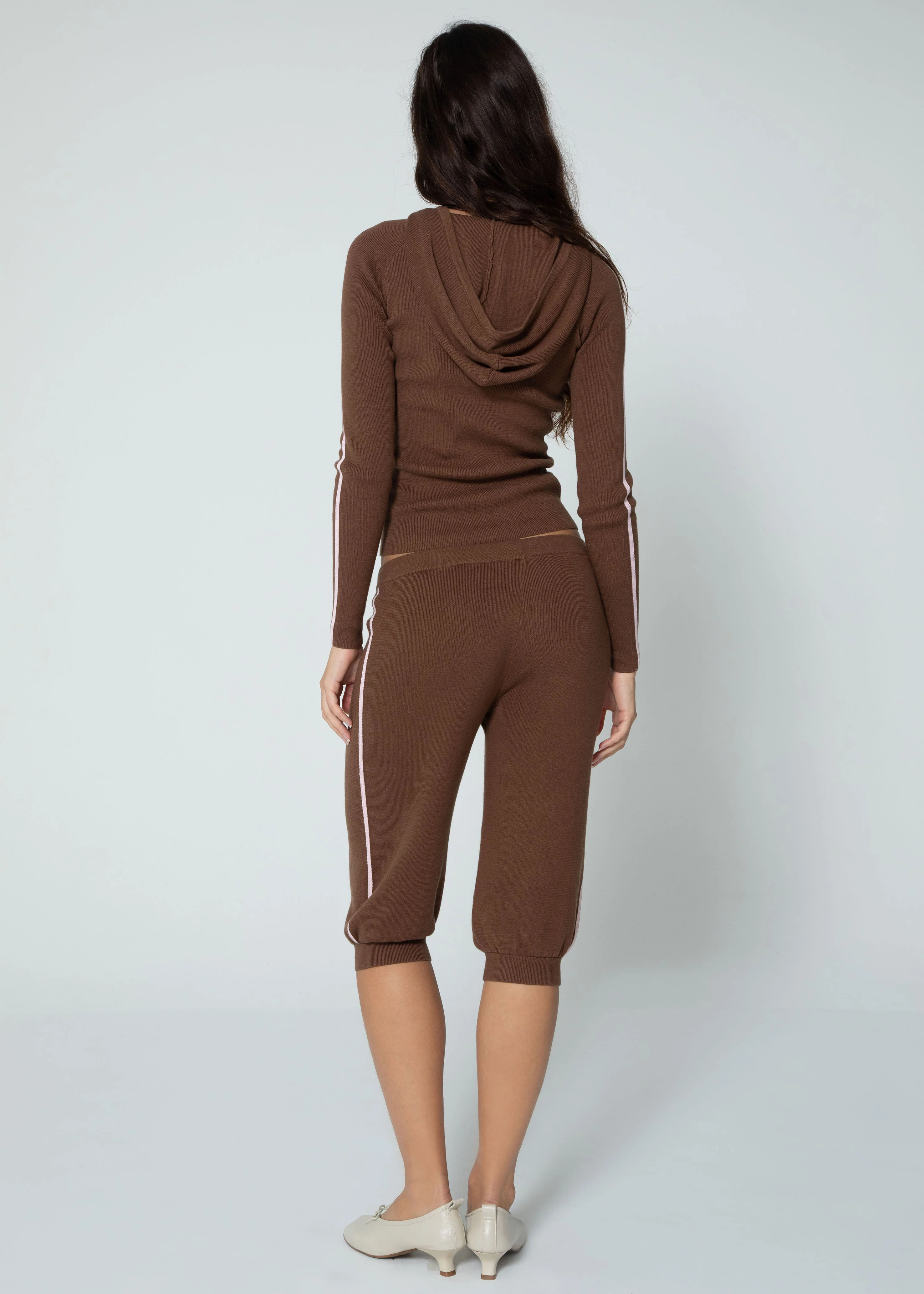 ZIP UP KNIT HOODIE - BROWN - Image 5