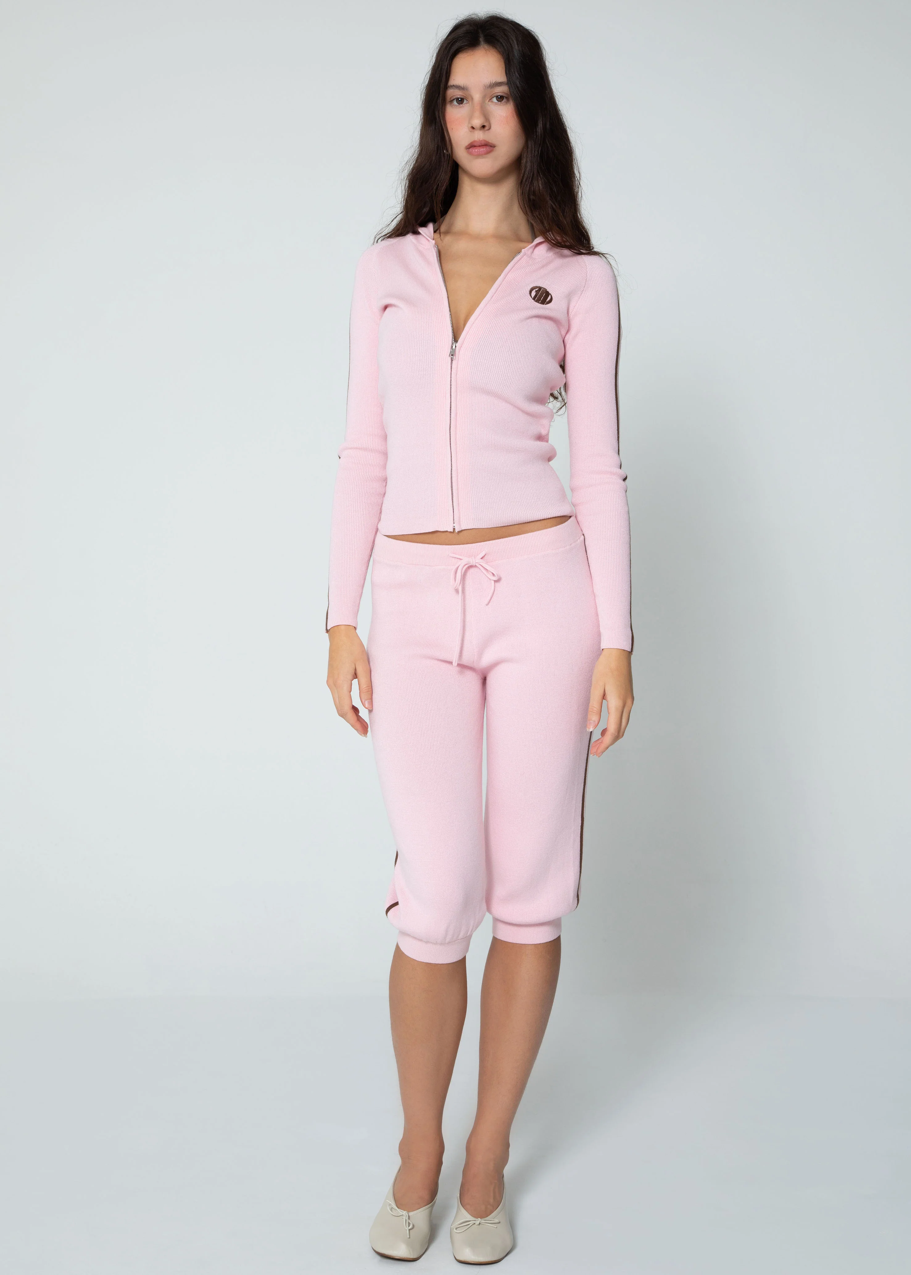 ZIP UP KNIT HOODIE - PINK - Image 2