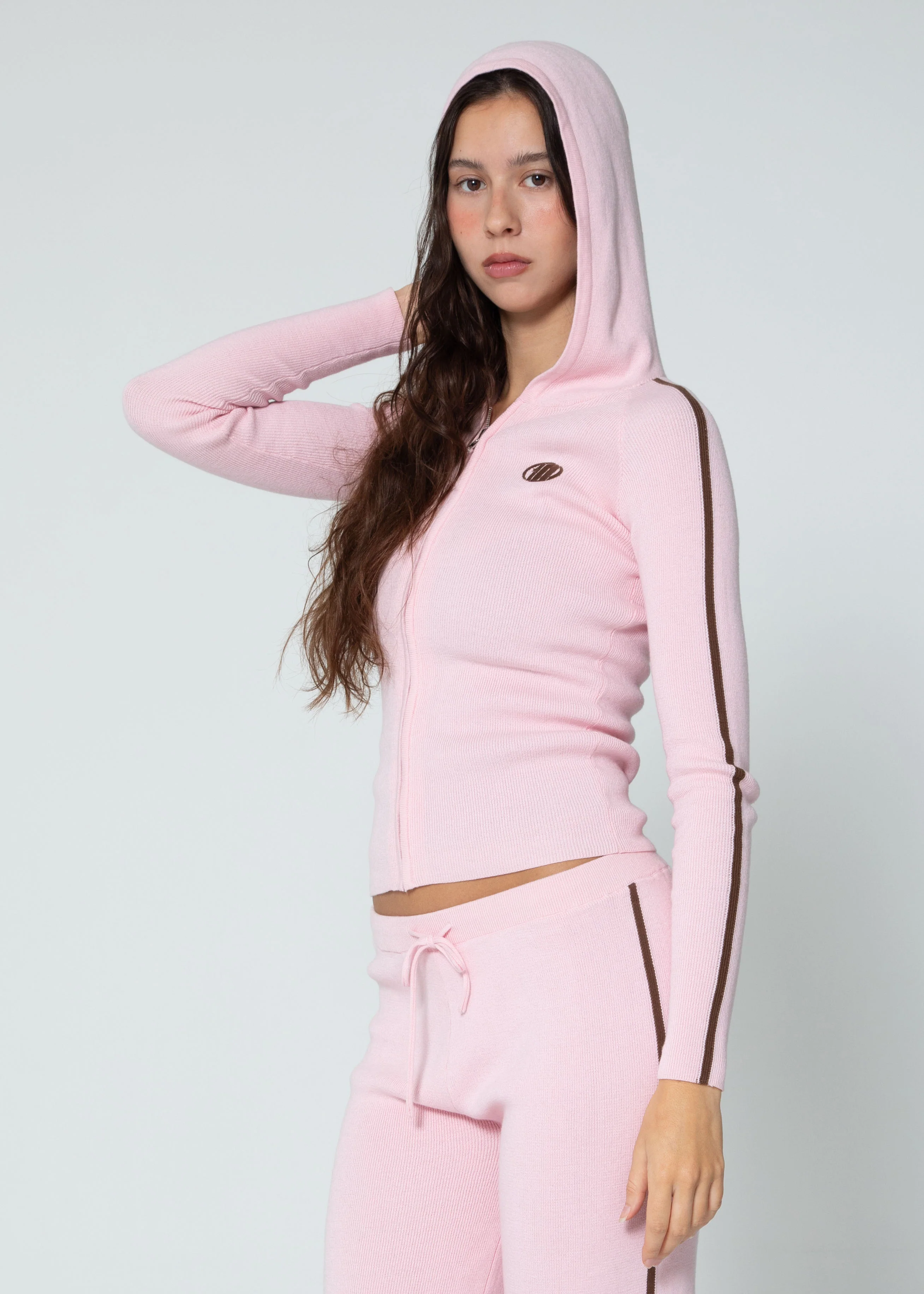 ZIP UP KNIT HOODIE - PINK - Image 3