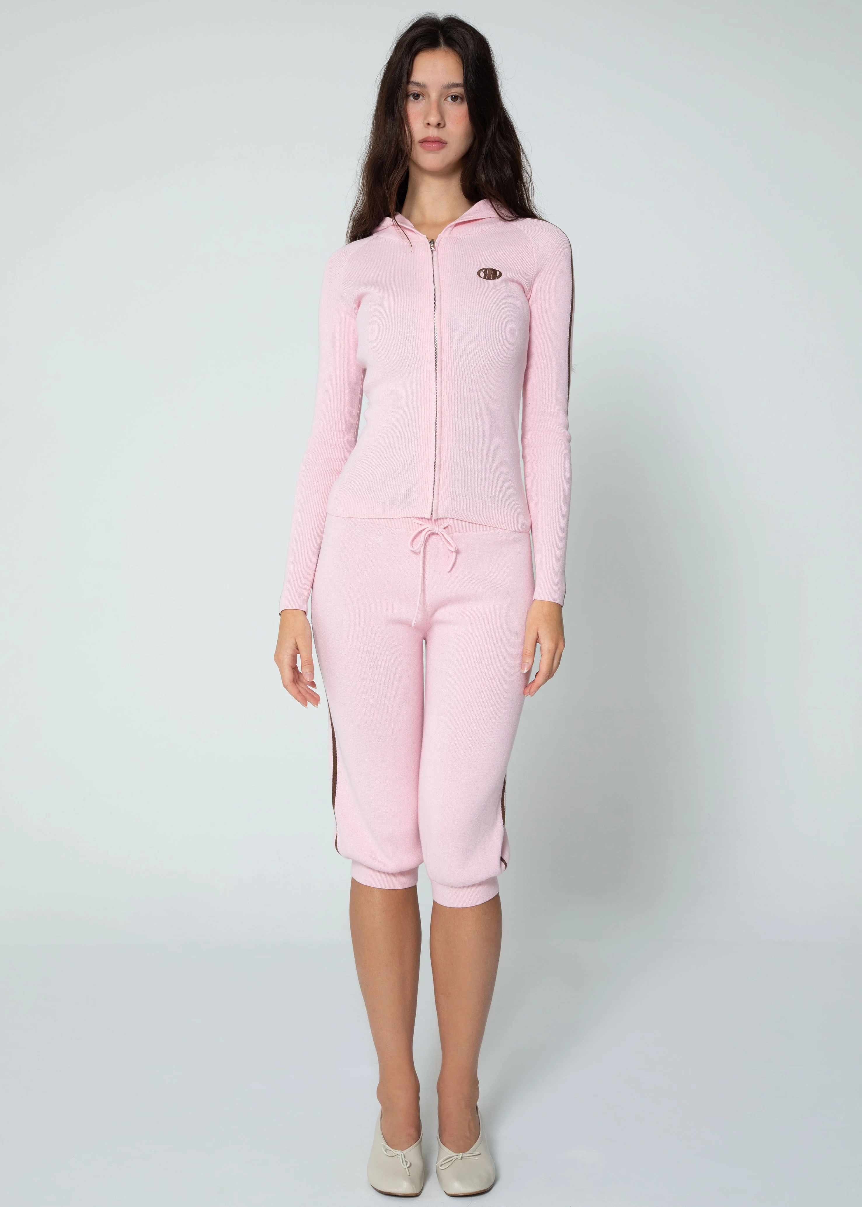 ZIP UP KNIT HOODIE - PINK - Image 4