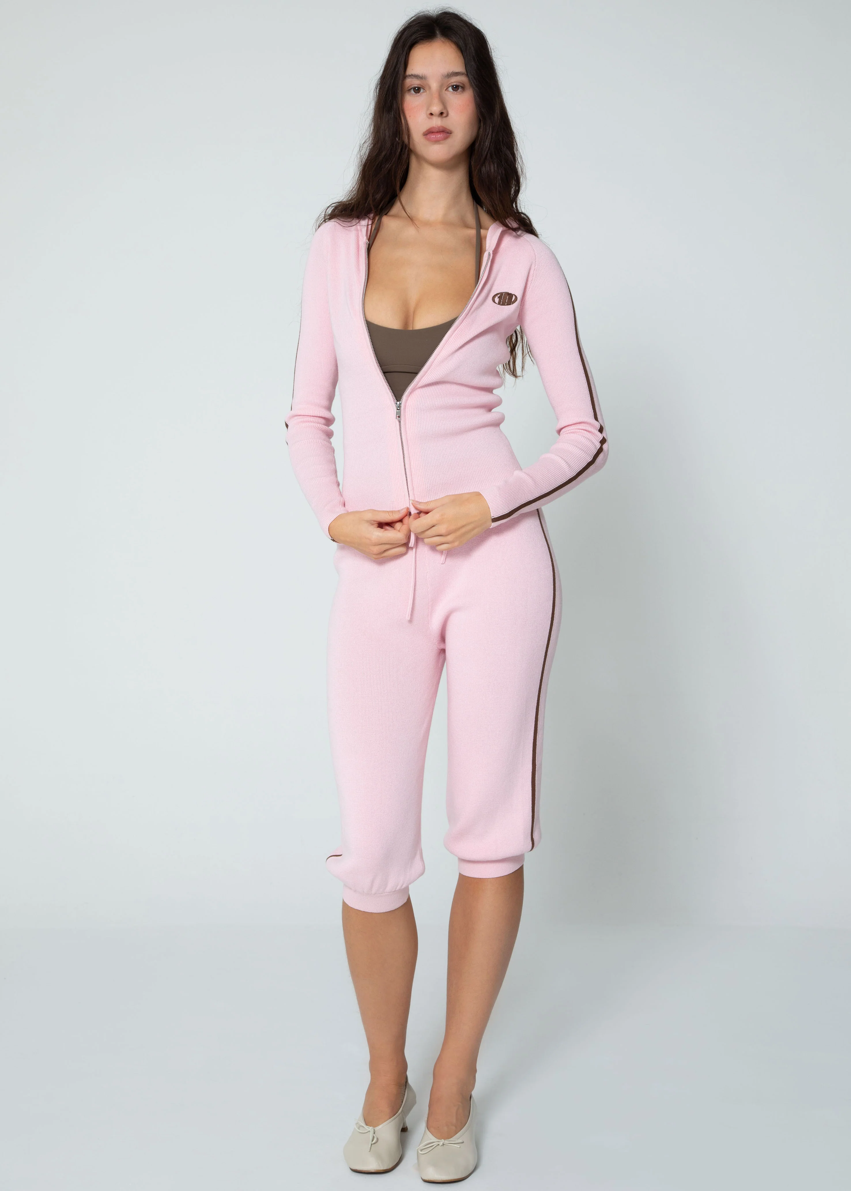 ZIP UP KNIT HOODIE - PINK - Image 6